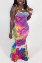 Purple Sexy Fashion Print Suspenders Dress