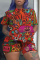 Dark green Fashion Casual Character Print Stitching O Neck Plus Size Two Pieces