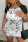 Black Fashion Casual Print Patchwork O Neck Short Sleeve A Line Dresses