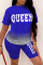 Royal Blue Fashion Casual Gradual Change Letter Print Basic O Neck Short Sleeve Two Pieces