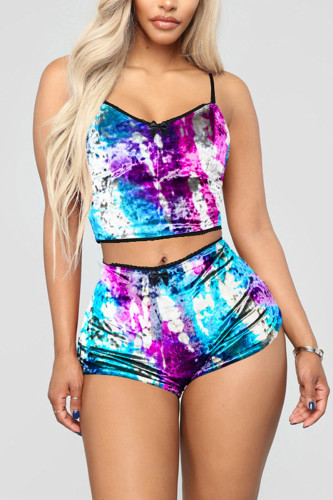 BluePurple Sexy Fashion Print Suspender Top Shorts Set