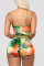OrangeGreen Sexy Fashion Print Suspender Top Shorts Set