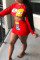 Red Fashion Sexy Cartoon Print Top Skirt Set