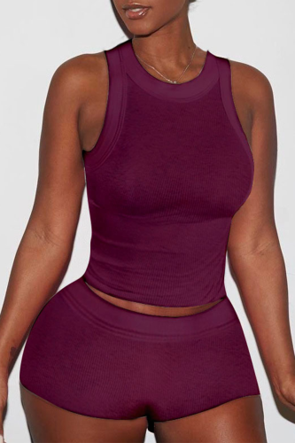 Purple Casual Solid Patchwork U Neck Sleeveless Two Pieces