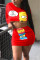 Red Fashion Sexy Cartoon Print Top Skirt Set