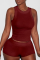Purplish Red Casual Solid Split Joint U Neck Sleeveless Two Pieces