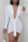 White Fashion Sexy Solid Basic V Neck Long Sleeve Dresses