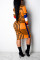 Multi-color Fashion Sexy Cap Sleeve Long Sleeves V Neck Lantern skirt Knee-Length Print Patchwork