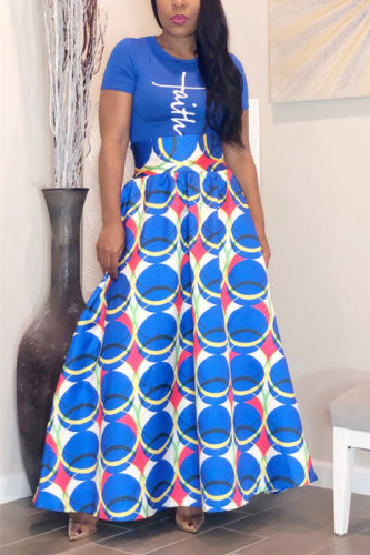 Blue Trendy Printed Floor Length Skirts