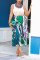 Green Casual Printed Pleated Skirt