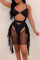 Black Sexy Solid Hollowed Out Split Joint Mesh Swimwears