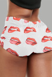 Red Fashion Casual Lips Printed Basic Regular Mid Waist Shorts
