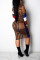 Multi-color Fashion Sexy Cap Sleeve Long Sleeves V Neck Lantern skirt Knee-Length Print Patchwork