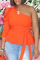 Orange Fashion Casual Solid Backless Oblique Collar Tops
