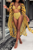 Yellow Geometric Asymmetrical Print Fashion Sexy Bikinis Set