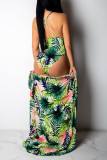 Green bandage Patchwork backless Hooded Out Print Fashion Sexy Bikinis Set