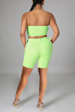 Fluorescent Green Sexy Casual Solid Patchwork Backless Strap Design Sleeveless Two Pieces