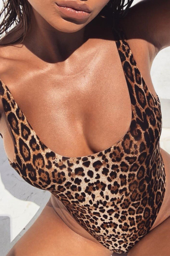 Leopard Print Sexy Leopard Patchwork Backless Swimwears
