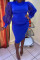 Blue Fashion Solid Split Joint See-through Slit Half A Turtleneck Long Sleeve Plus Size Dresses
