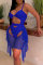 Royal Blue Sexy Solid Hollowed Out Patchwork Mesh Swimwears