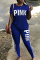 Royal Blue Casual Street Print Basic O Neck Short Sleeve Two Pieces