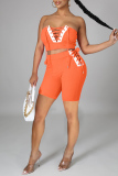 Orange Sexy Casual Solid Patchwork Backless Strap Design Sleeveless Two Pieces