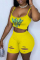 Yellow Sexy Casual Letter Print Ripped Spaghetti Strap Sleeveless Two Pieces