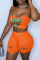 Orange Sexy Casual Letter Print Ripped Spaghetti Strap Sleeveless Two Pieces