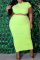 Fluorescent Color Fashion Casual Solid Fold O Neck Plus Size Two Pieces