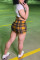 Yellow Fashion Casual Plaid Print Basic Skinny Mid Waist Skirt