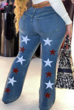 Blue Fashion Casual The stars Printing Plus Size Jeans