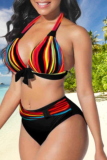 Red Sexy Striped Solid Patchwork Swimwears