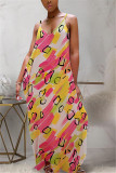 Multicolor Fashion Casual V-neck Printed Dress