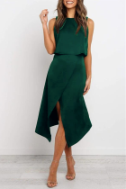 Army Green OL Two Piece Suits Solid pencil Sleeveless Two-Piece Dress