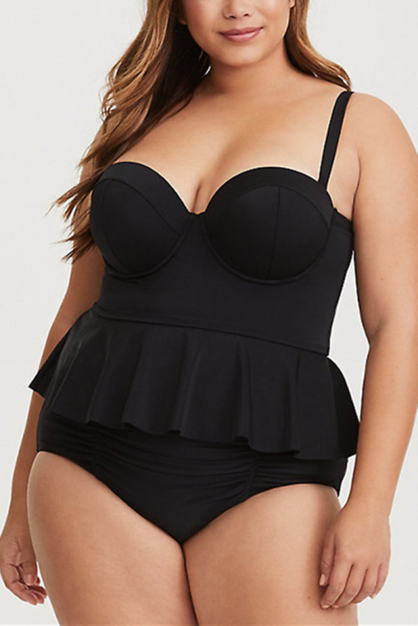 Black Sexy Printed Plus Size Swimsuit Set
