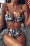 Black Nylon Leopard Print Two Piece Suits Patchwork Fashion adult Sexy Bikinis Set