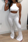 White Sexy Casual Solid Backless Strap Design Halter Sleeveless Two Pieces