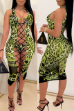 Green Fashion Sexy Leopard Hollowed Out Swimwears