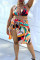 Colour Sexy Print Backless Halter Plus Size Swimwear Three-piece Set