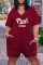 Burgundy Fashion Casual Letter Print Basic V Neck Plus Size Jumpsuits