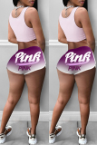 Purple Fashion Casual Gradual Change Letter Print Basic Skinny Mid Waist Shorts