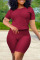 Burgundy Fashion Casual Solid Basic O Neck Short Sleeve Two Pieces