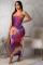 purple Fashion Sexy Off The Shoulder Sleeveless Wrapped chest Slim Dress Ankle-Length Print Prin