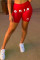 Red Casual Sportswear Print Basic Skinny High Waist Shorts