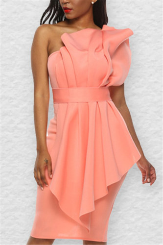 Pink Sexy Wrapped Chest Ruffled Tube Top Hip Dress
