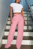 Pink Fashion Casual Solid Patchwork High Wais Trousers