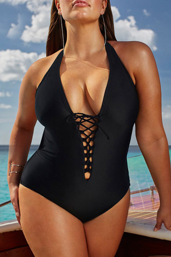 Black Trendy Hollowed-out One-piece Swimwears