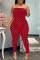 Red Fashion Sexy Solid Ripped Hollowed Out Strapless Regular Jumpsuits