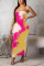 Yellow Fashion Sexy Off The Shoulder Sleeveless Wrapped chest Slim Dress Ankle-Length Print Prin