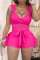 Rose Red Sexy Casual Solid Basic V Neck Sleeveless Two Pieces